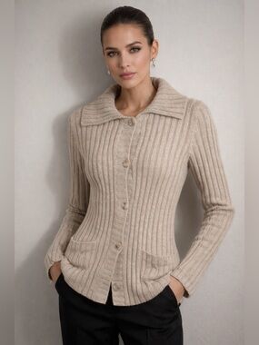 Dolce & Gabbana Beige Ribbed Button-Front Cardigan